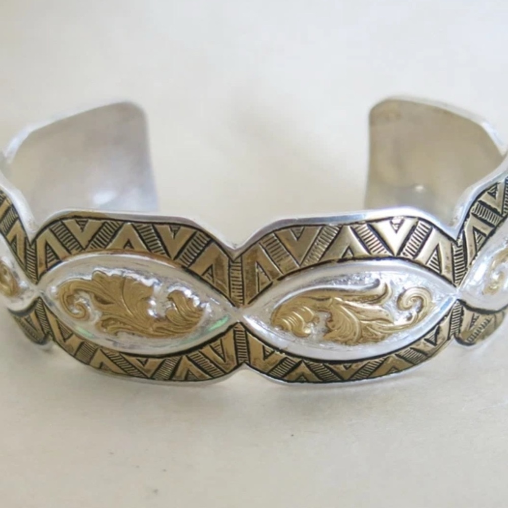 Intricate Silver and Gold Cuff Bracelet